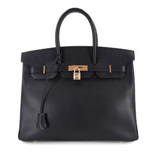 Hermes Hermès Birkin 35 Ardennes Black Handbag with G Stamp and Gold Hardware